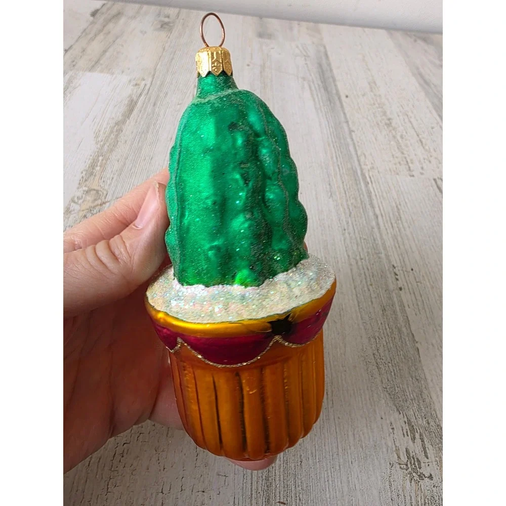 Vintage radko‎ prickly pair glitter cactus AS IS plant ornament Xmas glass tree